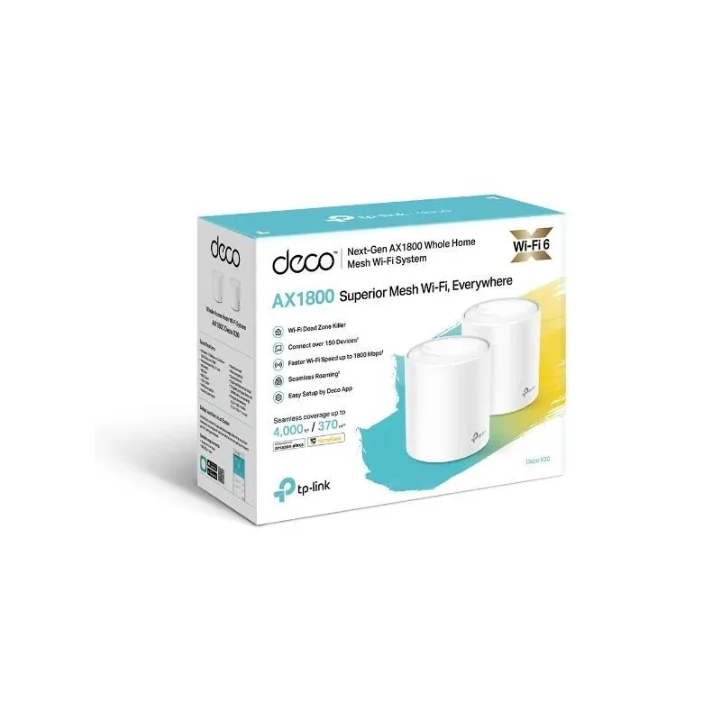 AX1800 Whole Home Mesh Wi-Fi 6 System - Deco X20 ,2-pack, - 802.11ax - 1201+574 Mbit-s - 10-100-1000 Mbit-s - Ethernet LAN