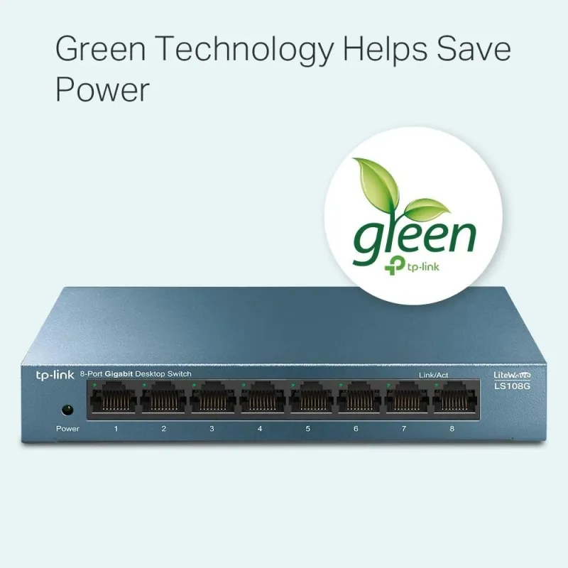 TP-LINK - 8-Port 10-100-1000Mbps Desktop Network Switch - LS108G - Unmanaged - Desktop - Power supply type External