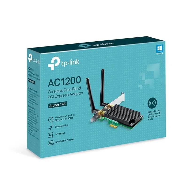TP-LINK Archer T4E Dual Band PCI Express Adapter 2.4GHz-5GHz, 802.11ac, 300+867 Mbps, 2xDetachable antennas