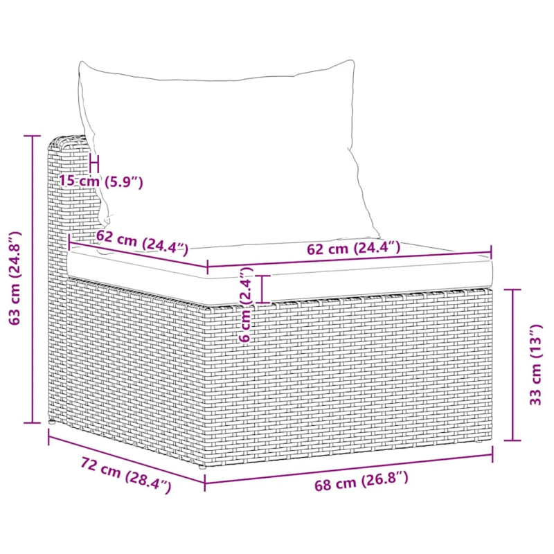 vidaXL 4-daļīgs dārza dīvāna komplekts ar matračiem, pelēks PE pinums