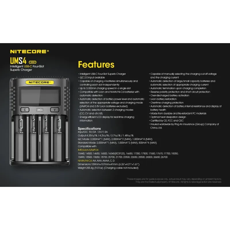 Battery charger 4-slot-ums4 nitecore