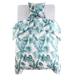 vidaXL gultasveļas komplekts, lapu raksts, zaļš, 140x200-60x70 cm