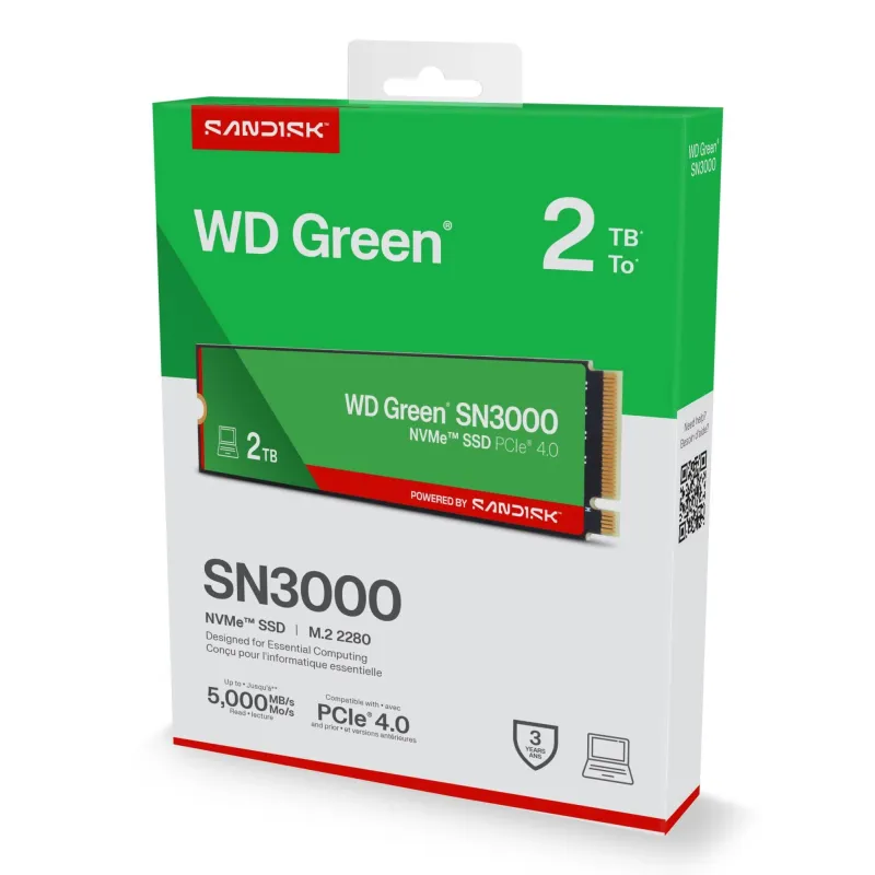 SSD-SANDISK-Read speed 5000 MB-s-Write speed 4200 MB-s-NVMe Yes-PCI Express 4.0-M.2-2048 GB-POWERED BY SANDISK-Green-WDS200T4G0E