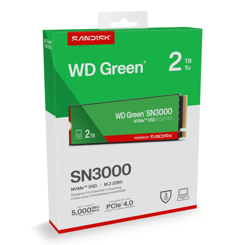 SSD-SANDISK-Read speed 5000 MB-s-Write speed 4200 MB-s-NVMe Yes-PCI Express 4.0-M.2-2048 GB-POWERED BY SANDISK-Green-WDS200T4G0E
