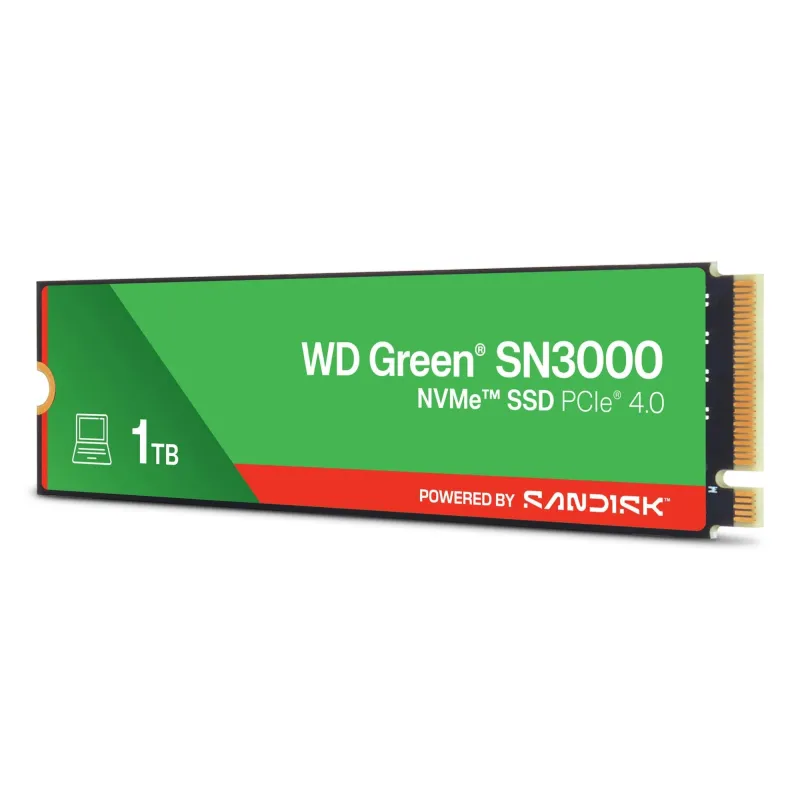 SSD-SANDISK-150xTBW rating-MTBF 1.75 h-NVMe Yes-PCI Express 4.0-M.2-1000 GB-POWERED BY SANDISK-Green-WDS100T4G0E