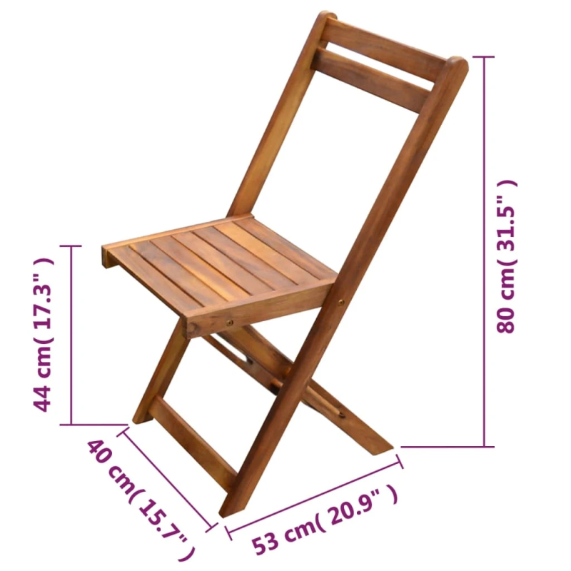 vidaXL 3-daļīgs bistro mēbeļu komplekts, saliekams, akācijas masīvkoks