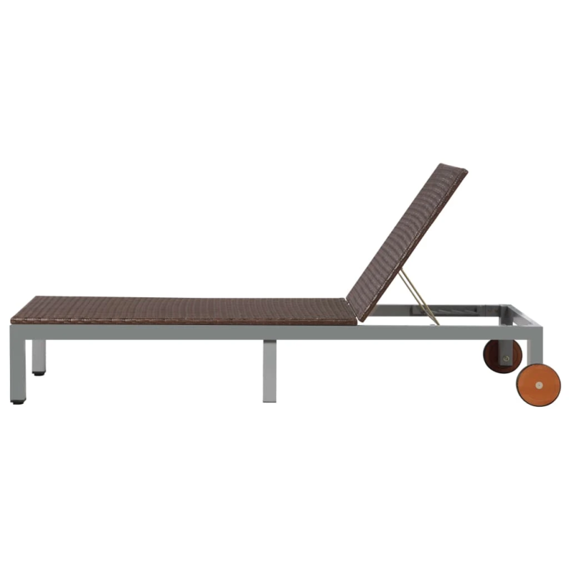 vidaXL sauļošanās zvilnis ar riteņiem, brūna PE rotangpalma