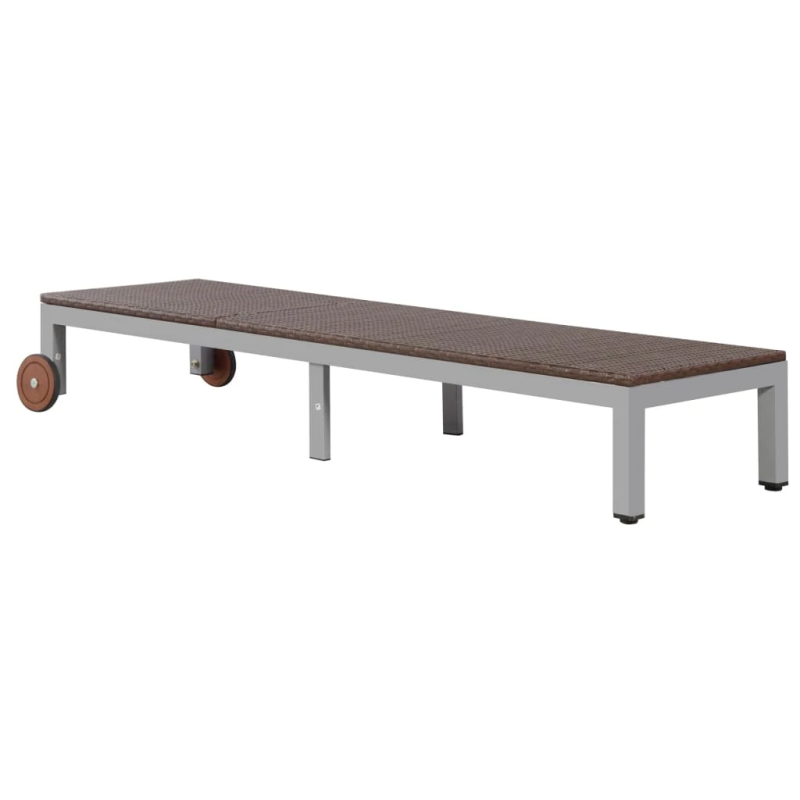 vidaXL sauļošanās zvilnis ar riteņiem, brūna PE rotangpalma