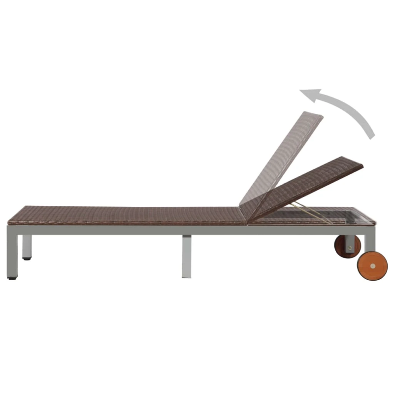 vidaXL sauļošanās zvilnis ar riteņiem, brūna PE rotangpalma