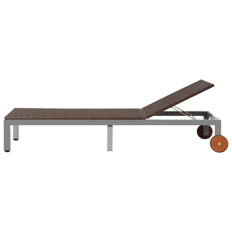 vidaXL sauļošanās zvilnis ar riteņiem, brūna PE rotangpalma