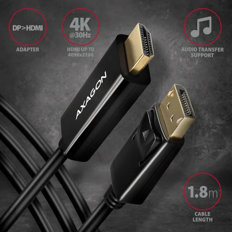 AXAGON - Active cable - DisplayPort to HDMI - 1.8 m