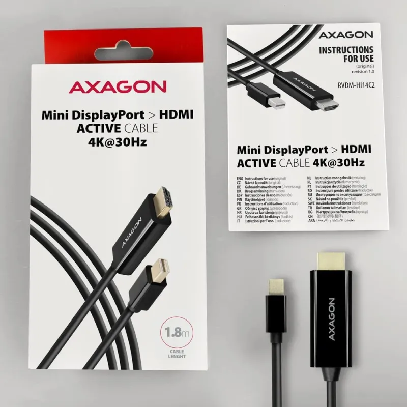 Cable mini dp to hdmi 1.8m-rvdm-hi14c2 axagon