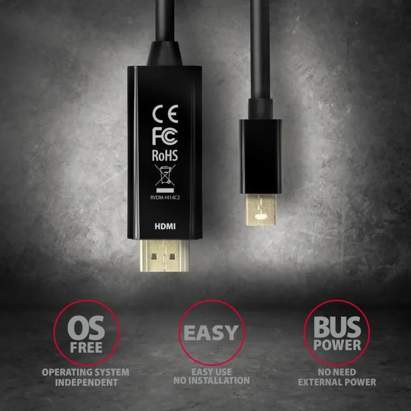 Cable mini dp to hdmi 1.8m-rvdm-hi14c2 axagon
