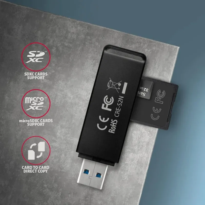 Memory reader usb3.2-sd-microsd cre-s2n axagon