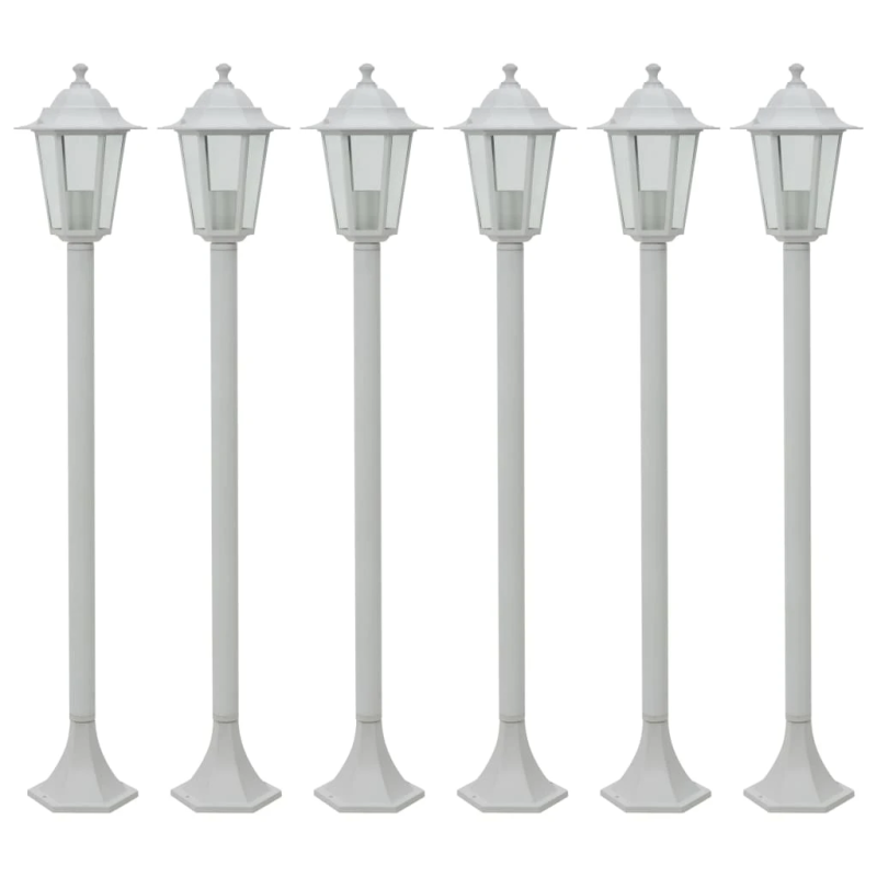 vidaXL dārza lampas, 6 gab., baltas, 110 cm, alumīnijs, E27
