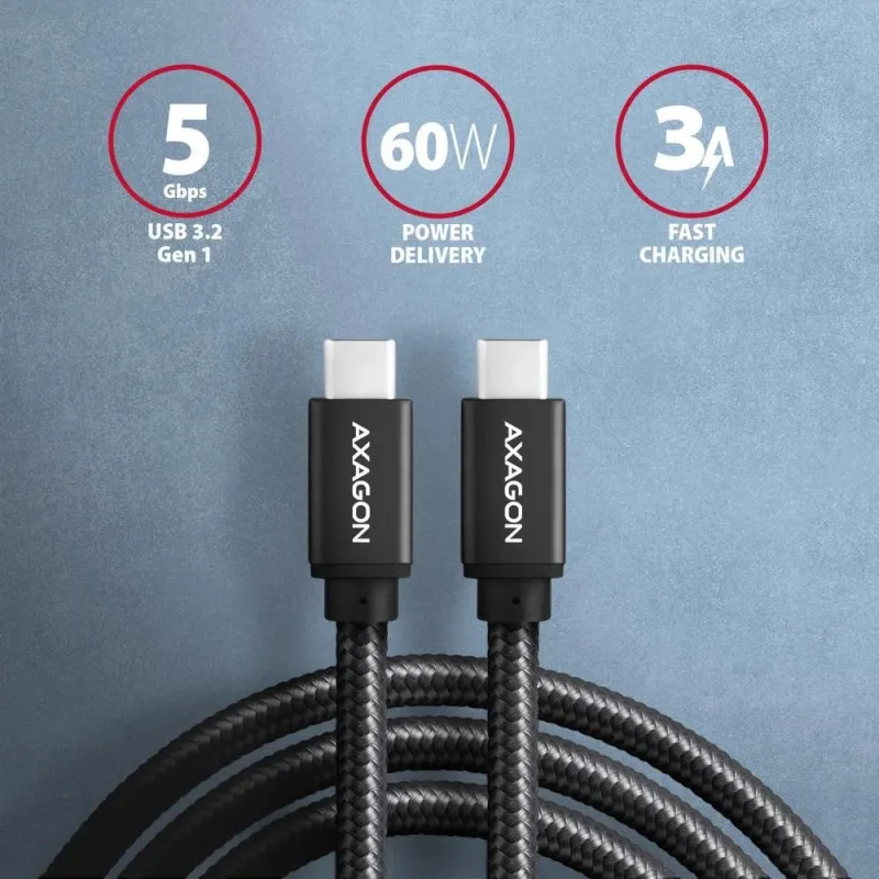 AXAGON Data and charging USB 3.2 Gen1 cable, 3 m - BUCM3-CM30AB - USB Type C - USB Type C