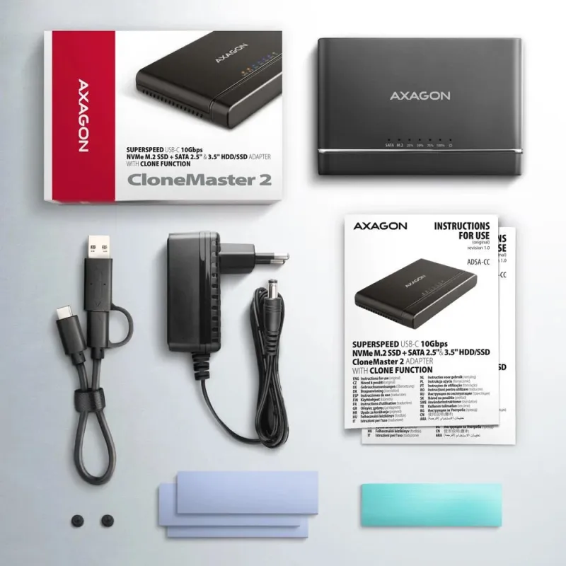 Ssd acc adapter usb-c-m.2&sata-10gbps 0.1m adsa-cc axagon