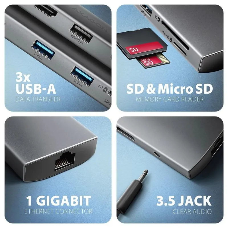 I-o hub usb-c 9in1 5gbps-0.2m hmc-8hlsa axagon