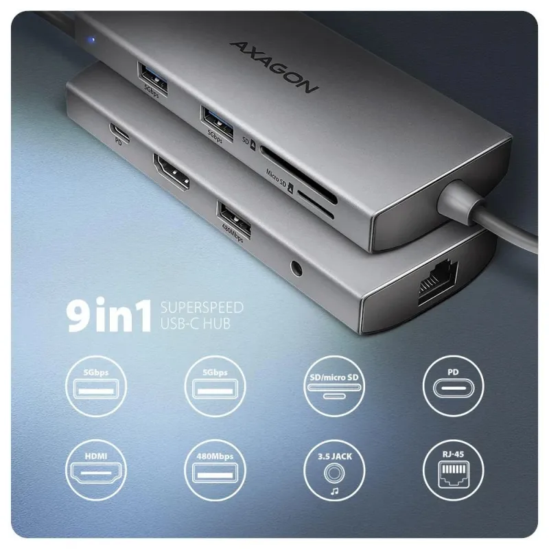I-o hub usb-c 9in1 5gbps-0.2m hmc-8hlsa axagon