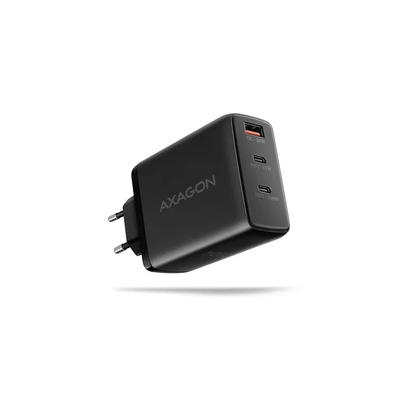 AXAGON GaN wallcharger, 3x port ,USB-A + 2x USB-C,, PD3.0-PPS-QC4+-SFC2.0-AFC-SCP-FCP-Apple, 100W - ACU-DPQ100