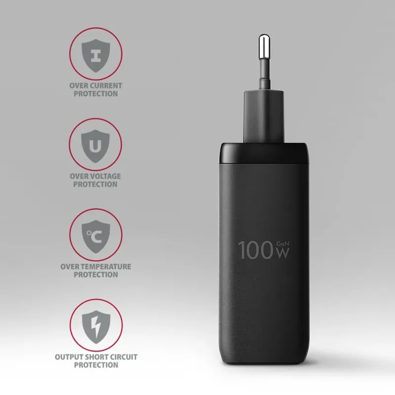 AXAGON GaN wallcharger, 3x port ,USB-A + 2x USB-C,, PD3.0-PPS-QC4+-SFC2.0-AFC-SCP-FCP-Apple, 100W - ACU-DPQ100