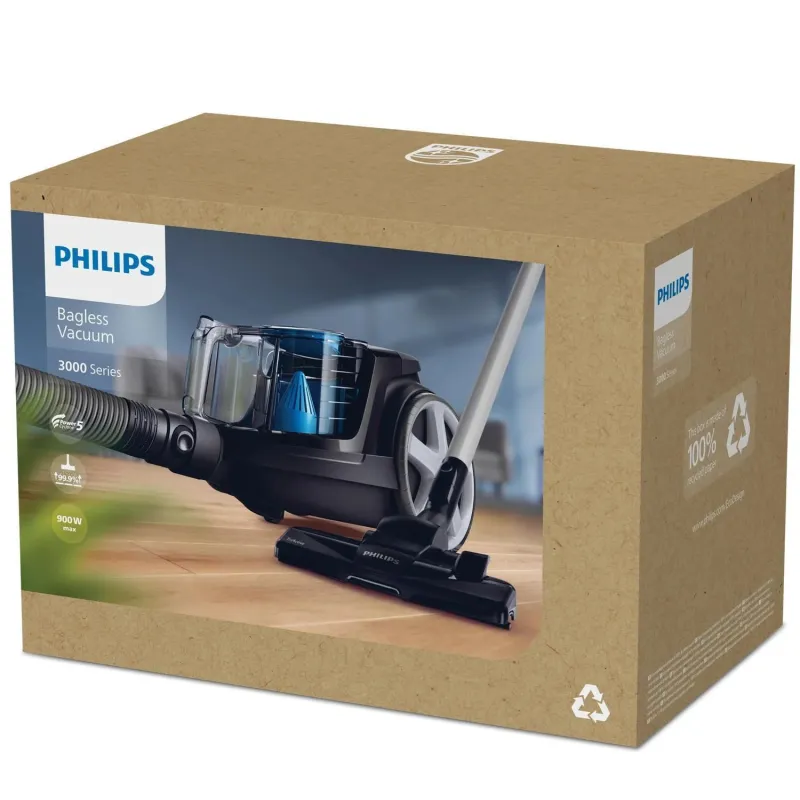 Vacuum Cleaner-PHILIPS-PowerPro Compact FC9331-09-Canister-Bagless-900 Watts-Capacity 1.5 l-Noise 76 dB-Black-Weight 4.5