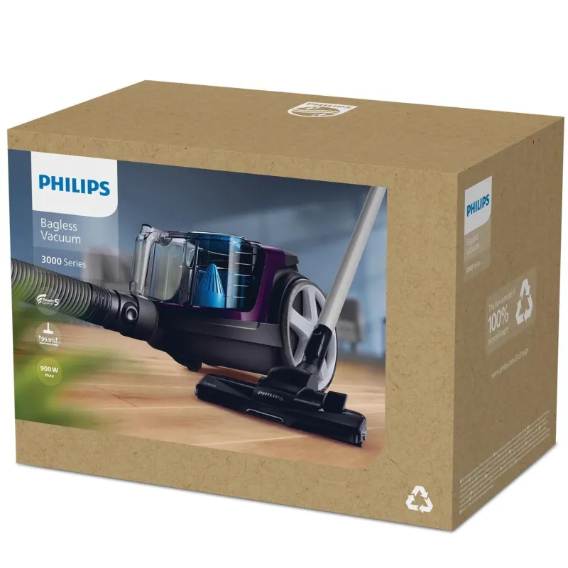 Vacuum Cleaner-PHILIPS-Canister-Bagless-750 Watts-Capacity 1.5 l-Noise 76 dB-Purple-Weight 4.5 kg-FC9333-09