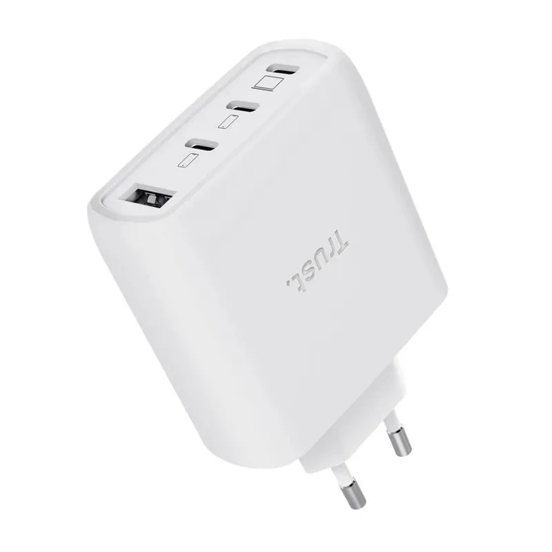 Mobile charger wall maxo 65w-4-port gan white 26068 trust