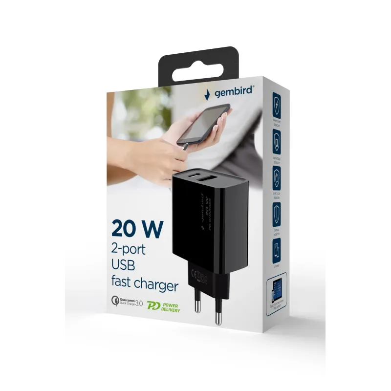 Charger usb universal qc3.0-ta-uc-pdqc20-01-bk gembird