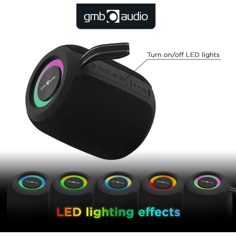 Portable Speaker-GEMBIRD-Black-Portable-Wireless-Bluetooth-SPK-BT-LED-05-BK
