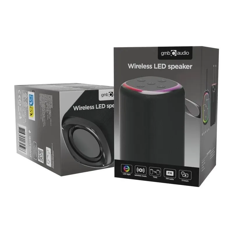 Portable Speaker-GEMBIRD-Black-Wireless-Bluetooth-SPK-BT-LED-08S