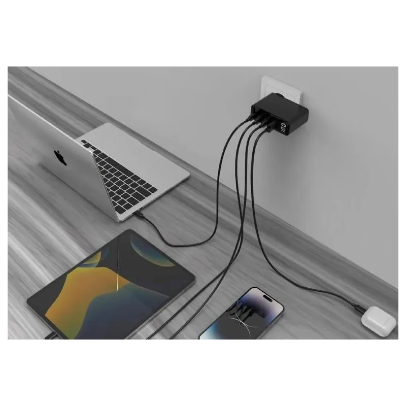 Charger usb 100w 4port gan-ta-uc-pdqc100lcd-01-bk gembird