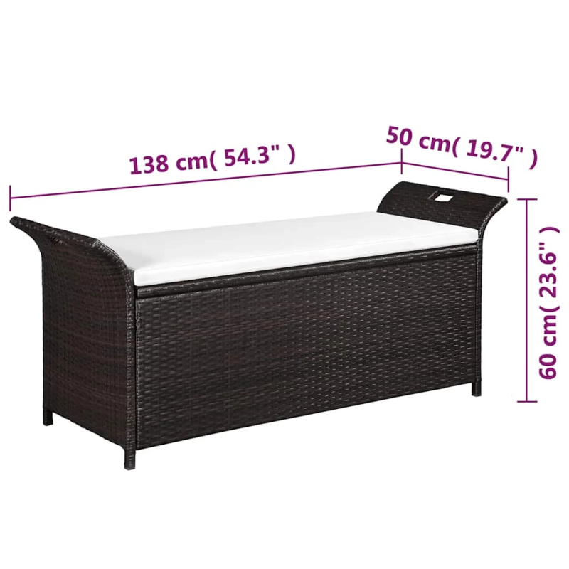 vidaXL uzglabāšanas sols ar matraci, 138 cm, PE rotangpalma, brūns