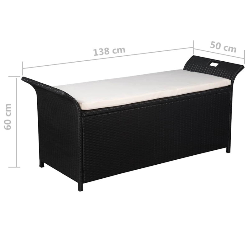 vidaXL uzglabāšanas sols ar matraci, 138 cm, PE rotangpalma, melns