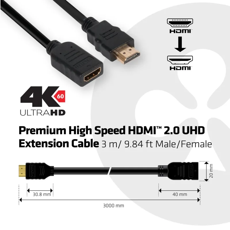 Cable hdmi to hdmi 3m-m-f cac-1321 club3d