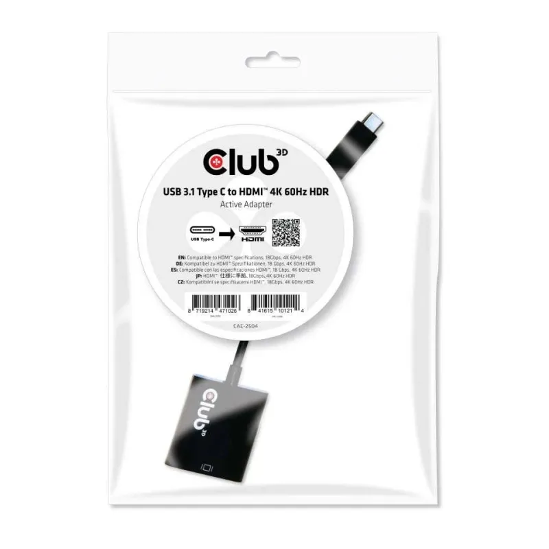 I-o adapter usb-c to hdmi-active cac-2504 club3d