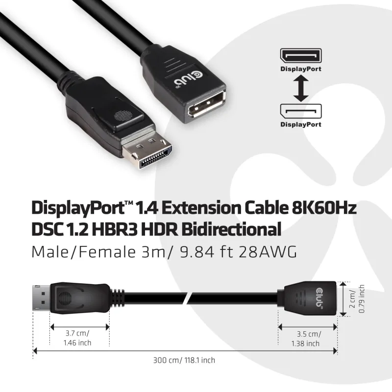 Cable dp to dp 3m-m-f cac-1023 club3d