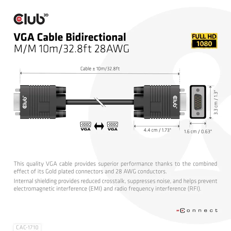 Cable vga to vga 10m-m-m cac-1710 club3d