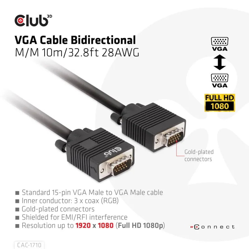 Cable vga to vga 10m-m-m cac-1710 club3d