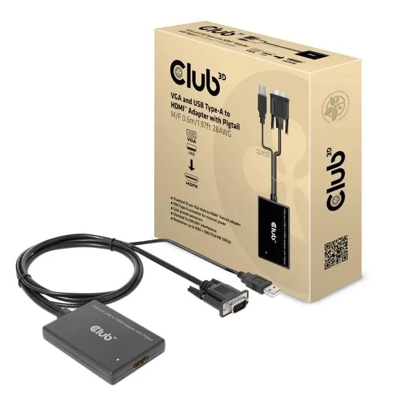 I-o adapter vga to hdmi+usb-0.6m m-f cac-1720 club3d