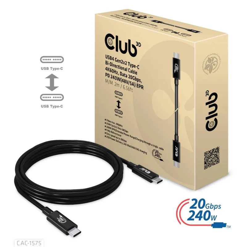 Cable usb-c to usb-c 2m-m-m cac-1575 club3d