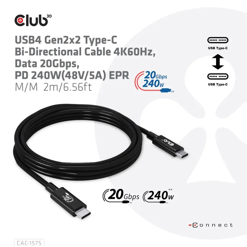 Cable usb-c to usb-c 2m-m-m cac-1575 club3d