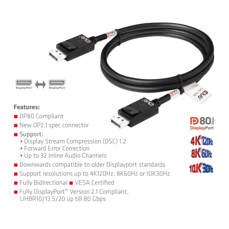 Cable dp to dp 1.2m-m-m cac-1091 club3d