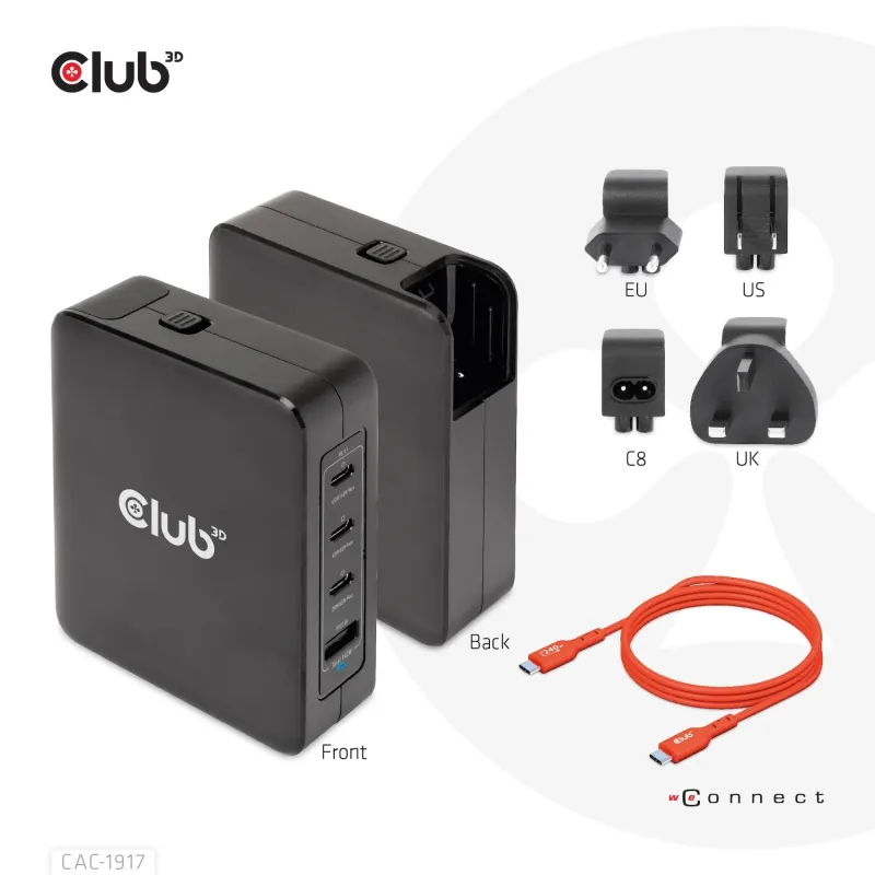 Mobile travel charger usb-c-140w gan cac-1917 club3d