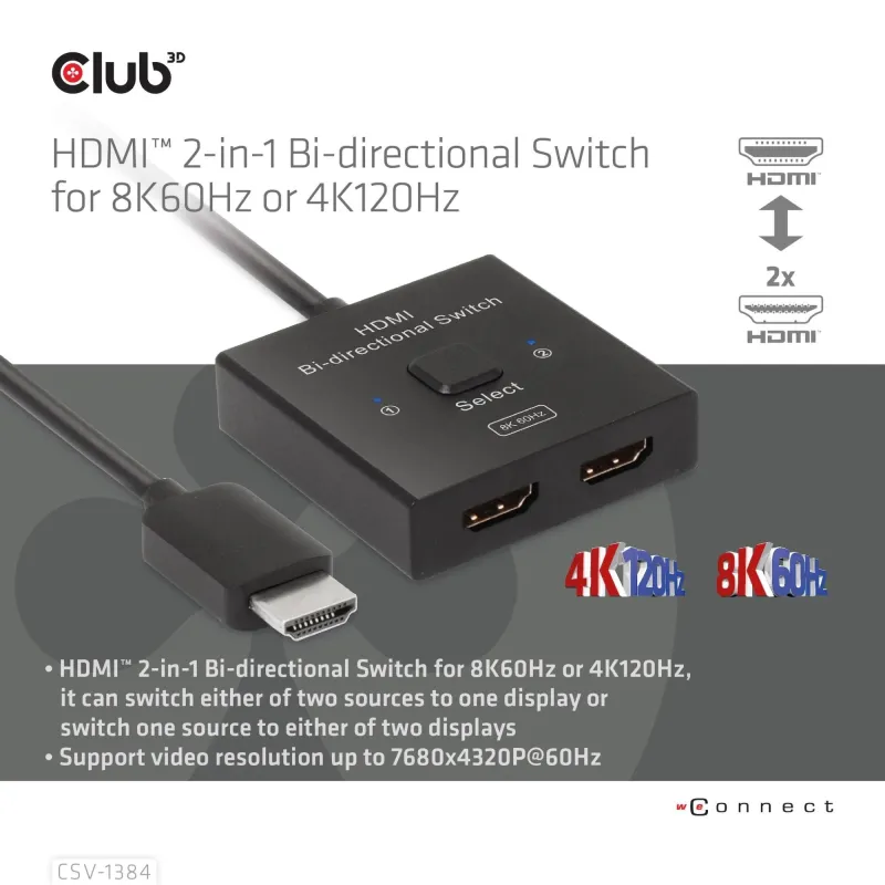 Video switch hdmi 2port-csv-1384 club3d