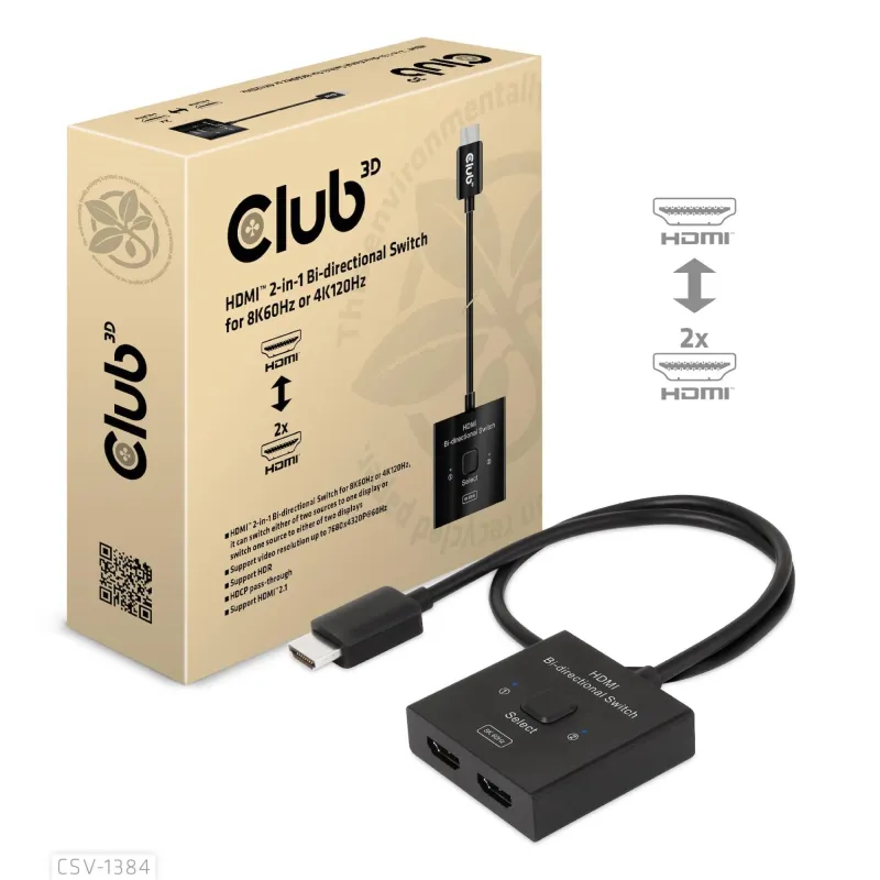 Video switch hdmi 2port-csv-1384 club3d