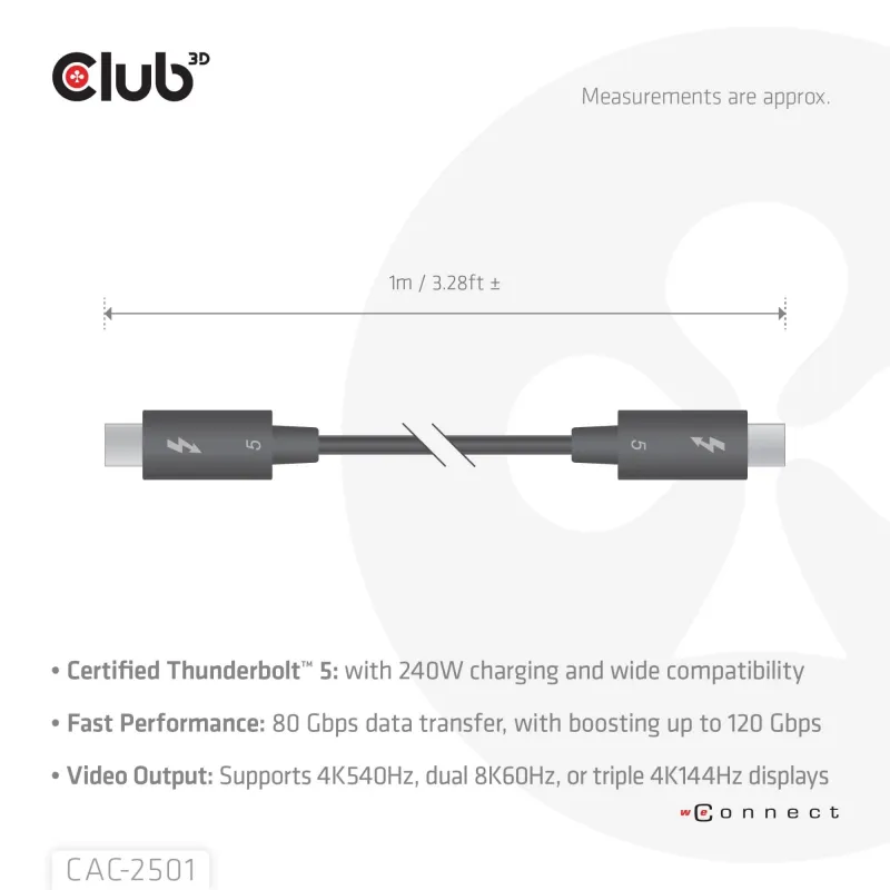 Cable usb-c thunderbolt 1m-m-m cac-2501 club3d