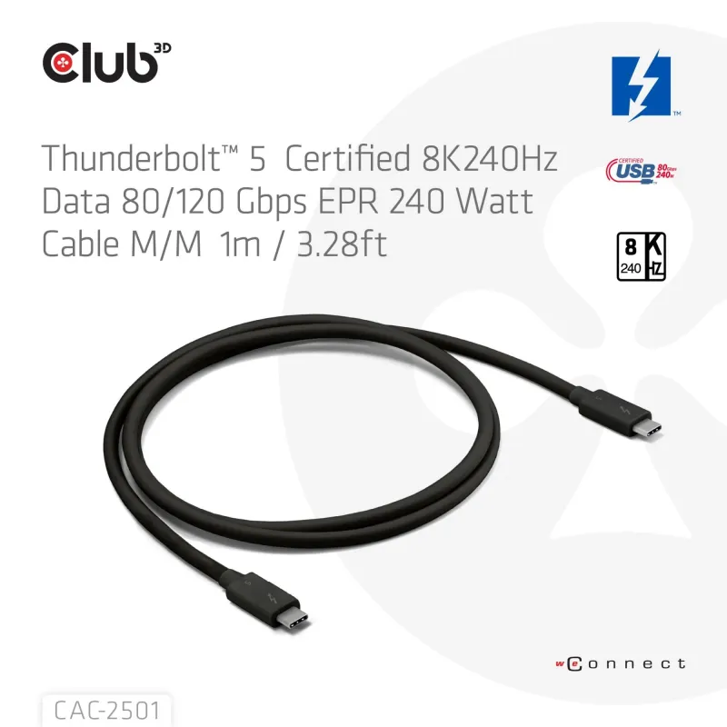 Cable usb-c thunderbolt 1m-m-m cac-2501 club3d