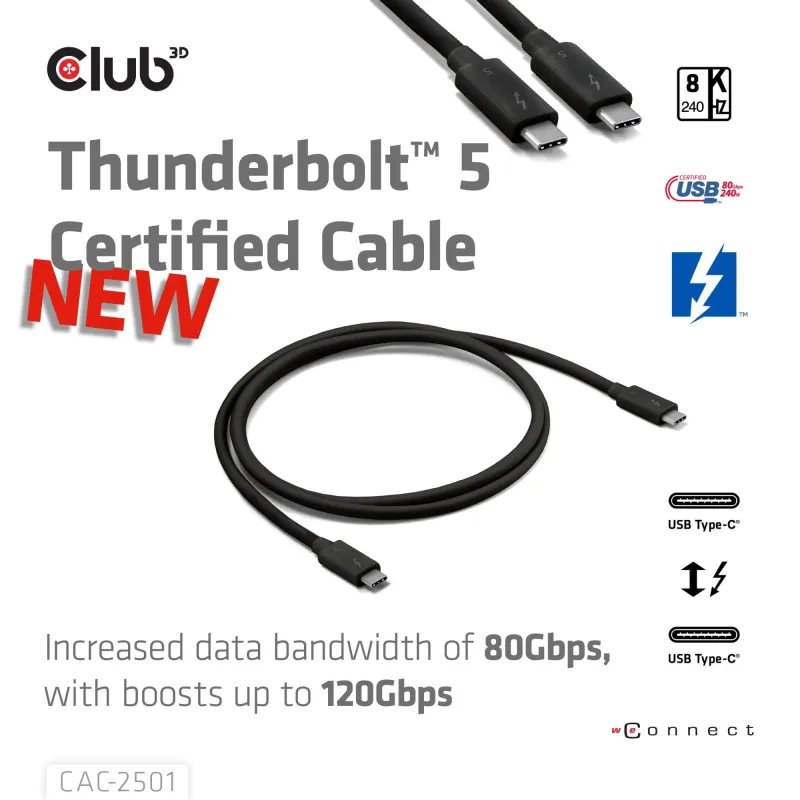 Cable usb-c thunderbolt 1m-m-m cac-2501 club3d