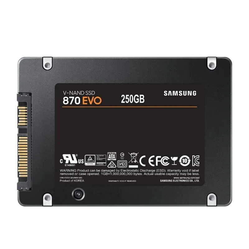 SSD-SAMSUNG-870 EVO-250GB-SATA-MLC-Write speed 530 MBytes-sec-Read speed 560 MBytes-sec-2,5-TBW 150 TB-MTBF 1500000